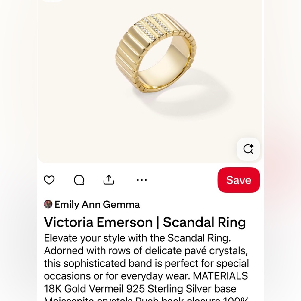 Victoria Emerson “Scandal” Gold Crystal Band Ring Size 6